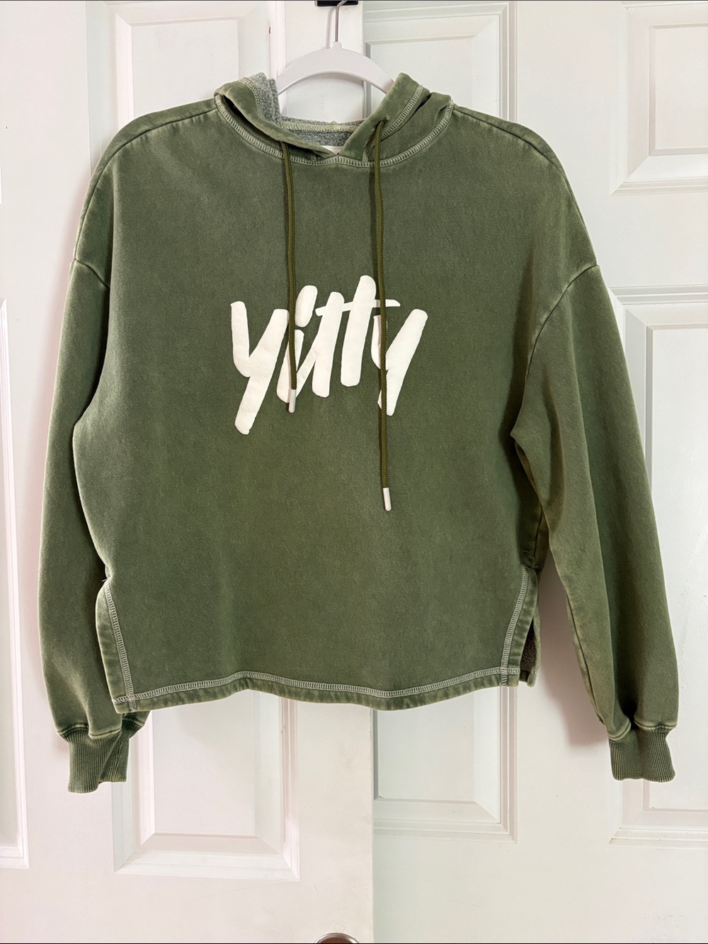 YITTY Olive Hooded Pullover with White Logo - See Measurements